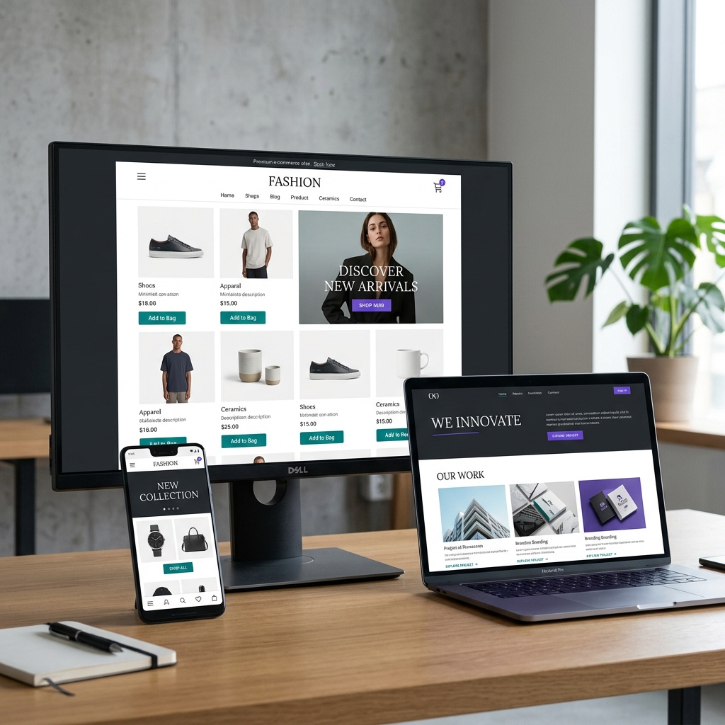Duyarlı Web Tasarım ve E-Ticaret Mockup Kolajı