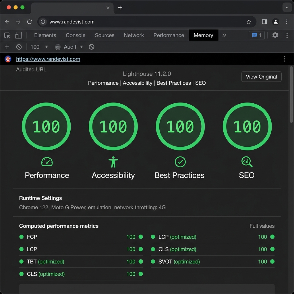 Google Lighthouse Test Sonuçları - %100 Hız ve SEO